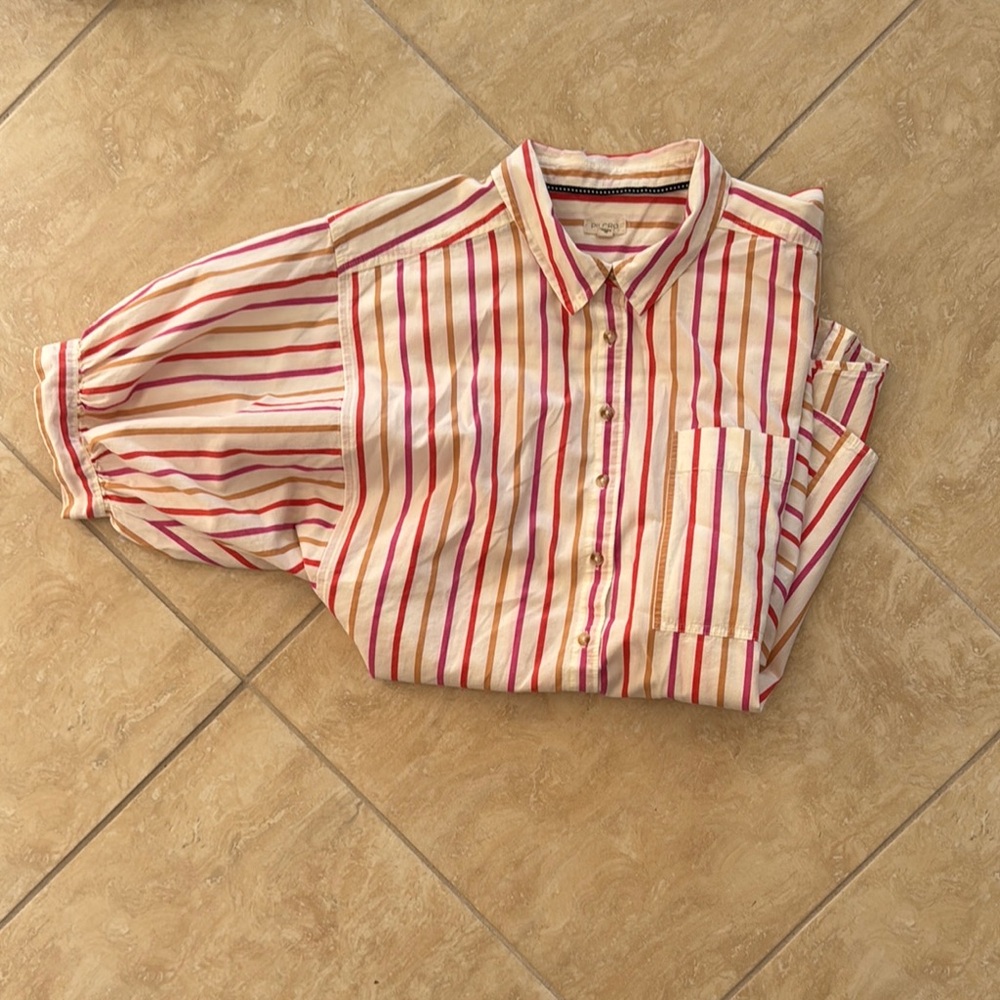 Anthropologie Pilcro Striped Shirt - Red and Cream w/ Puff Sleaves